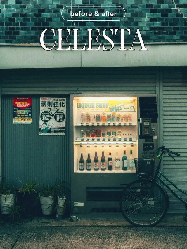 Celesta. One of our most popular presets, and it’s free! 📷 This film-like preset adds fine grain, light green tones through the mids and highlights, and a cool blue tint through the shadows, all in one tap. A favorite for that grainy, film-